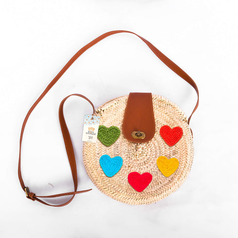 Charming Shoulder Bag with Colored Hearts and Flap Closure